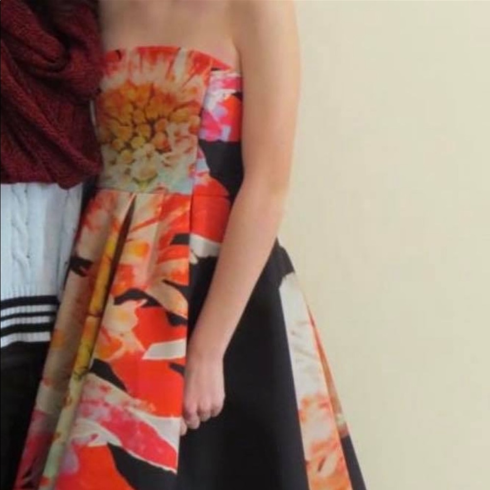 High-Low Floral Strapless Dress